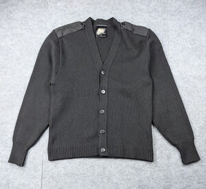 Military Equipment Cardigan Mens 42L Black Wool Crisp Thick Knit Vintage USAF